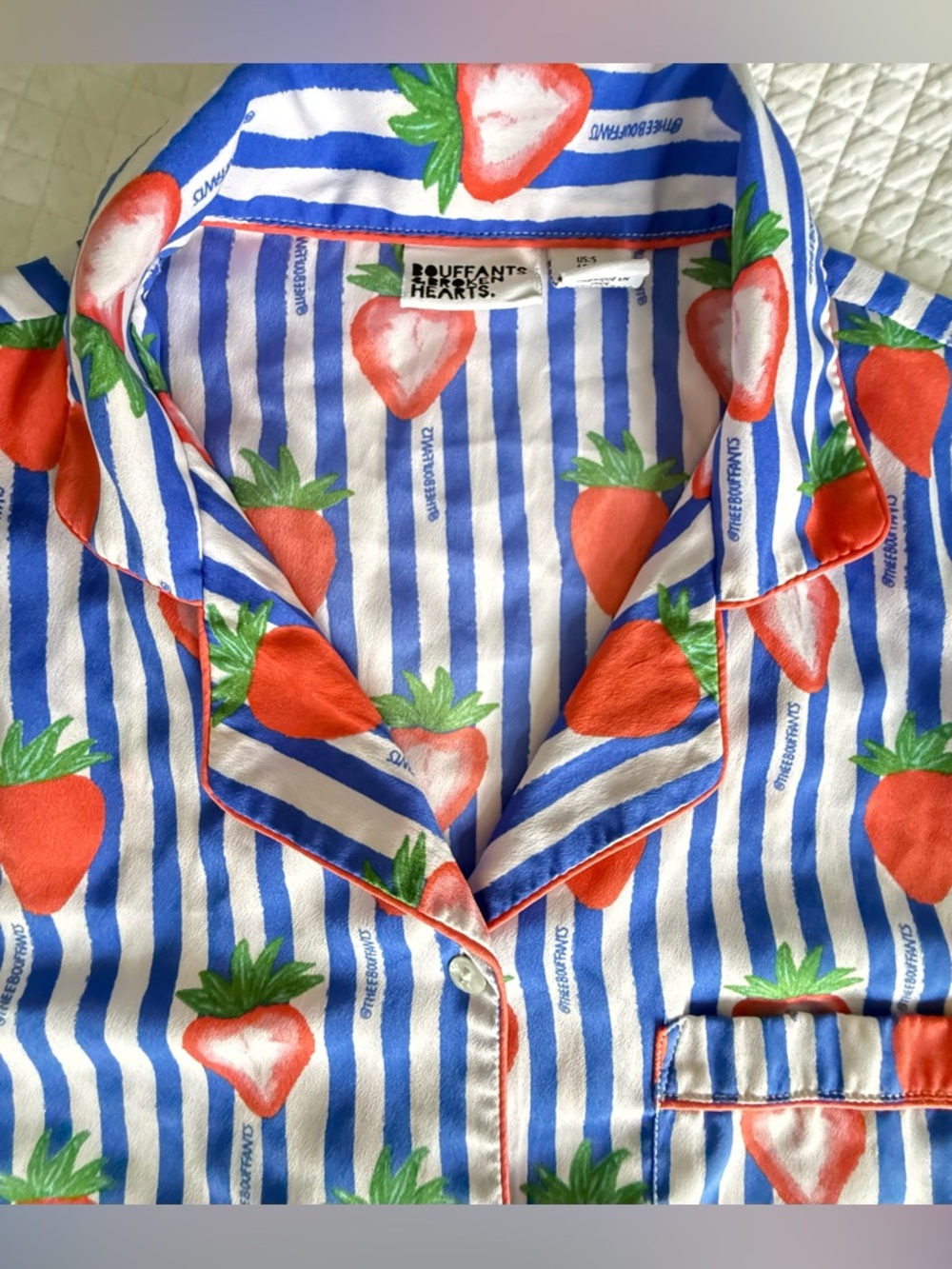 Bouffants & Broken Hearts Strawberry Stripe Pajama Set S - Picture 3 of 6